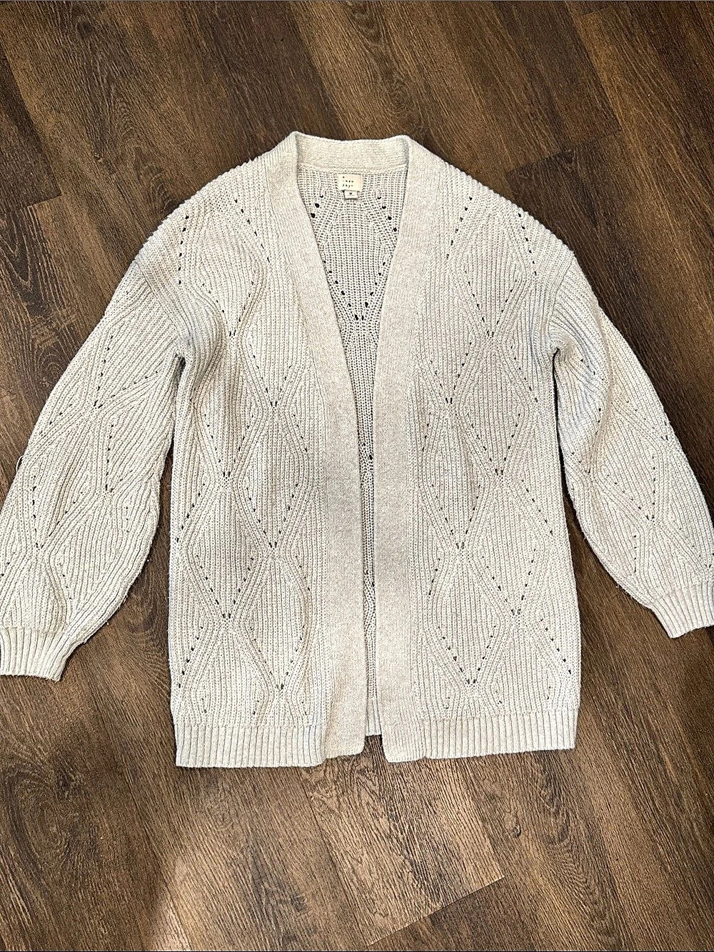 A New Day Open Front Pointelle Cardigan Gray Medium